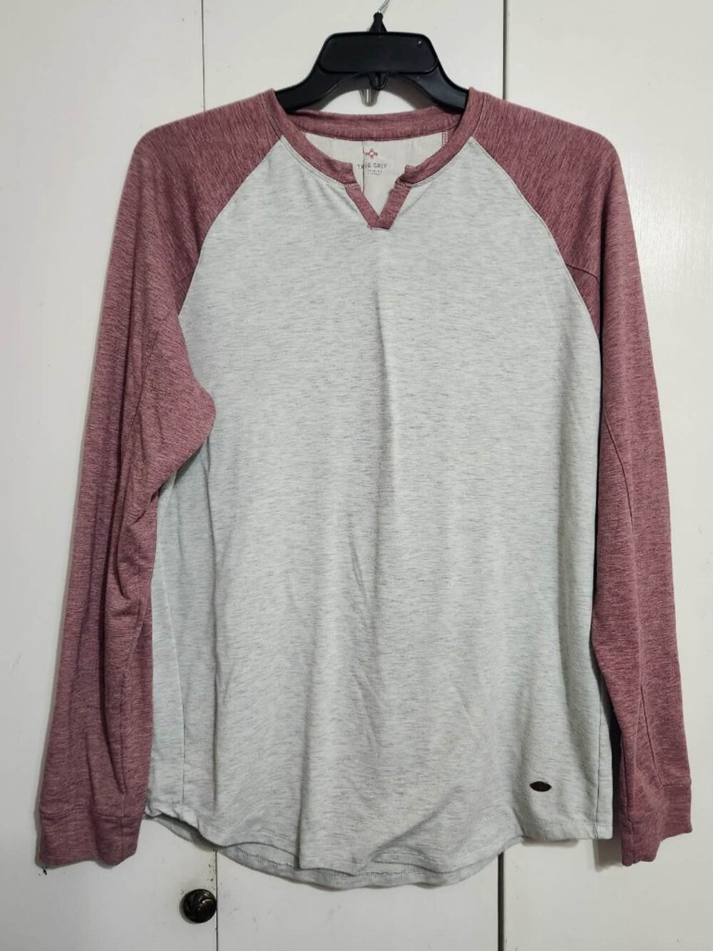 True Grit Dry Goods Shirt Men Large L Notch V Neck Raglan Long Sleeve Multicolor